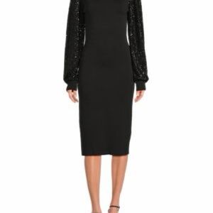 Elan Black Dress with Sequin Sleeves